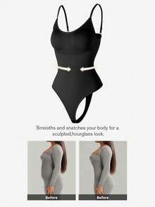 1pc Women Seamless Shapewear Bodysuit, Thong Bottom, Slimming Shaping Bodysuit, Tummy Control Bodysuit, Shapewear, Waist Trainer - Black - View 5