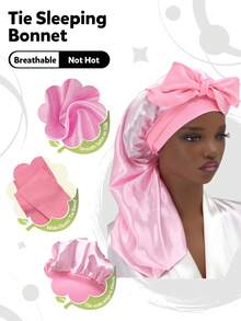 长款系带睡帽，光滑发帽，长辫子睡帽，可重复使用可调节护发包裹帽，女士睡眠帽