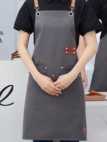 防水帆布围裙，带口袋 - 男女通用涤纶混纺可调节厨师围裙，适用于厨房、餐厅、咖啡馆 | 采用耐用、防污防油的编织面料，配有可调节肩带 - 彩色 - 查看 14