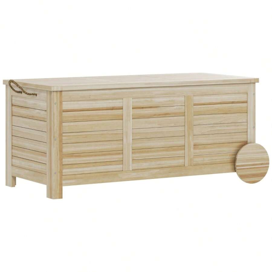 Outsunny 185L Storage Box, Waterproof Garden Box With Wheels, Weatherproof And UV Resistant Wooden Storage Box, Outdoor Garden Chest, Balcony, Natural Wood On Site - 1 - View 1