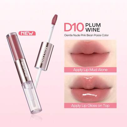 MISTINE Son bóng 2 trong 1, 1.5g + 1.5g, màu lâu trôi, son dưỡng ẩm dạng gel, son tint đa năng, hiệu ứng trang điểm tự nhiên, D10