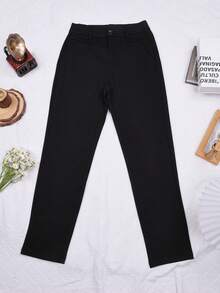 Apperloth A Casual Slant Pocket Elastic Waist Carrot Classic Slim Fit Pants - Black - View 7