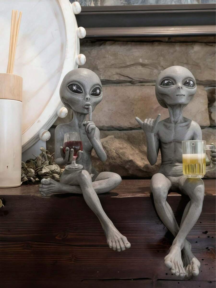 Figura decorativa de un extraterrestre bebiendo cerveza, decoración divertida, decoración del hogar, regalo original, decoración de bar, adorno de escritorio, decoración de fiesta, decoración navideña, regalo de vuelta al colegio - Multicolor - Ver 1