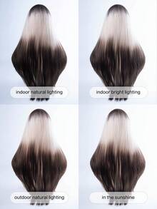 1 Tóc giả thẳng tổng hợp nhiều màu chịu nhiệt, bóng mượt, làm từ sợi, thích hợp sử dụng hàng ngày, vẻ ngoài tự nhiên và chân thực (không bao gồm phụ kiện) - Tóc vàng ombre - Xem 6