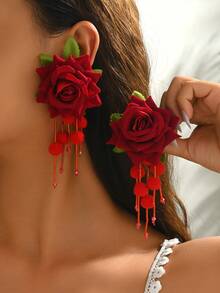 1 对优雅花卉吊坠耳环，适合女士佩戴，用途广泛，适合度假佩戴 - 多色 - 查看 5