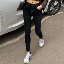 Livesso Damen Hohe Taille Skinny Jeans, dehnbare Slim Fit Thermofutter Jeans für Herbst/Winter mit Fleecefutter - Dunkelgrau - Übersicht 6
