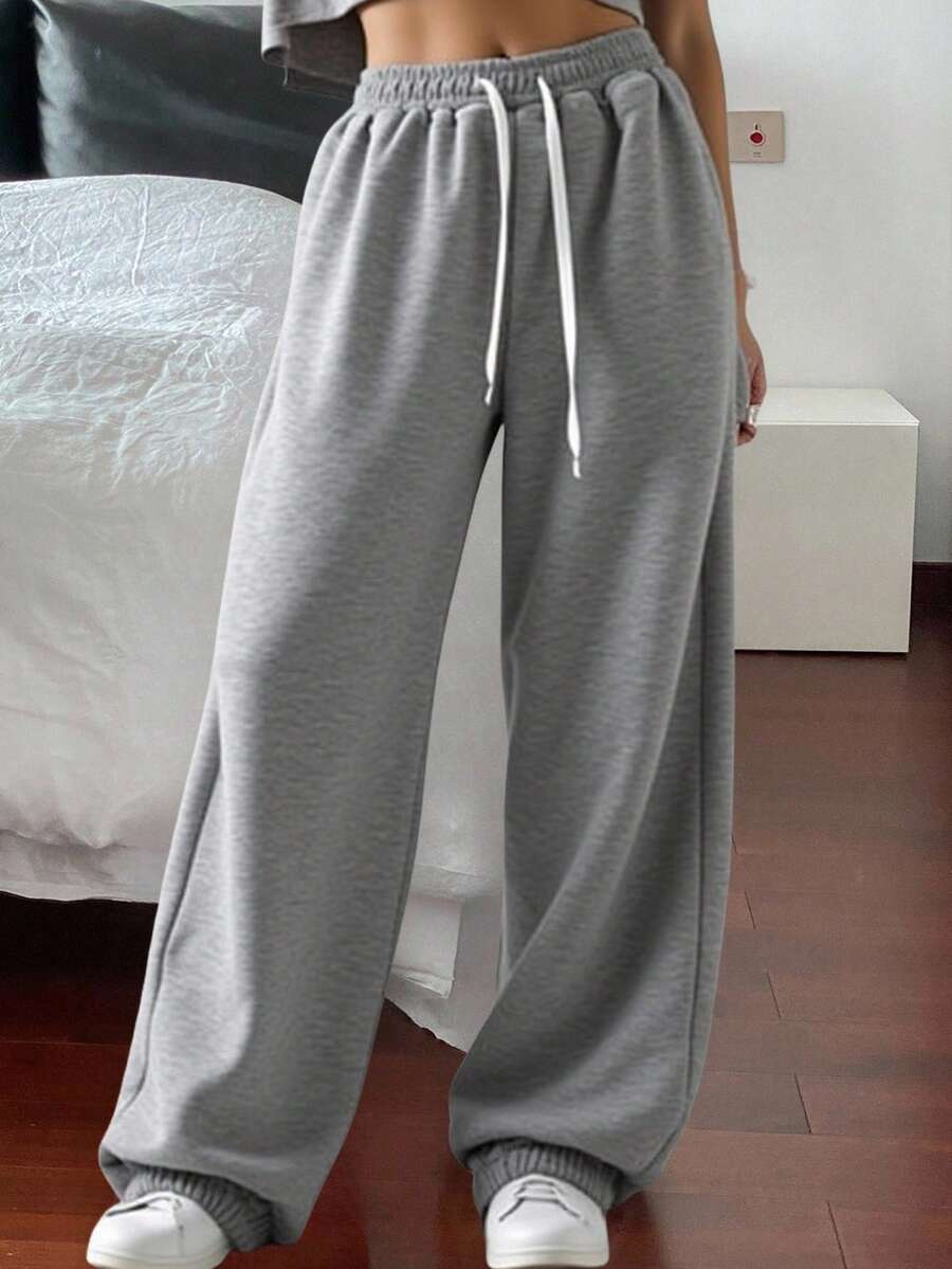 Livesso 抽绳弹力腰带和裤脚慢跑运动裤，女士慢跑裤 - 灰色 - 查看 1