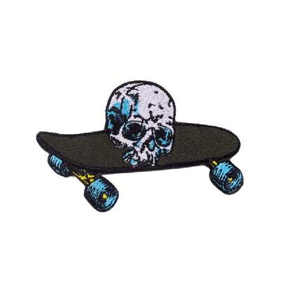 1件装时尚朋克骷髅滑板刺绣贴片，DIY骷髅装饰贴片，衣物破洞修补贴纸