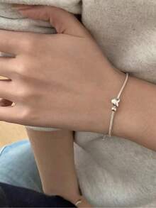 Heart Bracelet For Women,Adjustable Link Bracelet Bangle,Elegant Sterling Silver Bracelet, Heart-Shaped Pendant Bracelet, Simple And Fashionable Jewelry,Summer Beach Ladies Braided Jewelry,Smooth Texture, Not Easy To Rust, Exquisite And Compact, Easy To Adjust, Smooth And Shiny