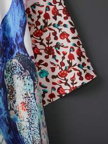 Oversized Retro Style Mid-Length Kimono Cover Up, Beach Cover Up Swimsuit Wrap For Plus Size, Summer - White - View 6