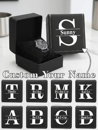 Customized Name PU Watch Storage Box With Pillow Jewelry Gift Case Organizer Leather Wristwatch Display Bag Smartwatch Packing Container Dustproof Classic Gift Holder Display Accessories Personalized DIY