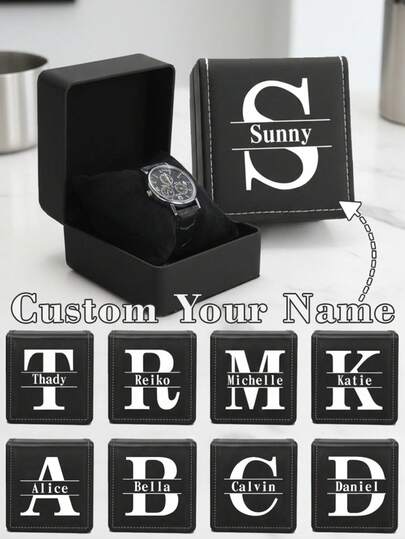 Customized Name PU Watch Storage Box With Pillow Jewelry Gift Case Organizer Leather Wristwatch Display Bag Smartwatch Packing Container Dustproof Classic Gift Holder Display Accessories Personalized DIY