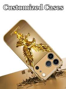 1pc Customizable Personalized Text & Gold Luxury Crystal Eagle Design Tempered Glass Phone Case, Compatible With IPhone 17 Pro Max/17 Air/16 Plus/15/17/13/12/11/XS Max/6 7 8 Plus, S25 Edge/S20/24 Plus/S23 FE/S21 Ultra, Fashion High-Definition Printing, Best Gift For Friends, Classmates, Girlfriends, Brothers, Family - Gold - View 4