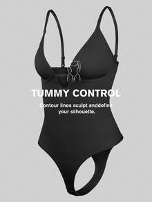 1pc Women Shapewear Jumpsuit, Tummy Control, Butt Lifting, Seamless Bodycon Slip Dress - Black - View 9