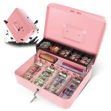 Caja Para Dinero, Caja Fuerte S-eguridad, Caja Para Dinero De S-eguridad Con 2 Llaves Y Cerradura De S-eguridad, Caja Registradora, Caja Para Dinero De Negocio, Caja De S-eguridad Para Dinero Con 4 Charolas Y 5 Depósitos, Caja De Efectivo Portable Para Guardar Joyas, Relojes, Billetes, Moneda - Rosa - Ver 2