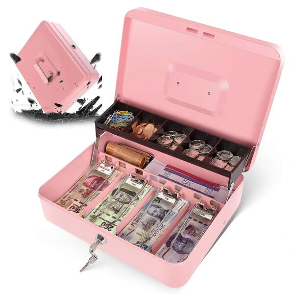 Caja Para Dinero, Caja Fuerte S-eguridad, Caja Para Dinero De S-eguridad Con 2 Llaves Y Cerradura De S-eguridad, Caja Registradora, Caja Para Dinero De Negocio, Caja De S-eguridad Para Dinero Con 4 Charolas Y 5 Depósitos, Caja De Efectivo Portable Para Guardar Joyas, Relojes, Billetes, Moneda