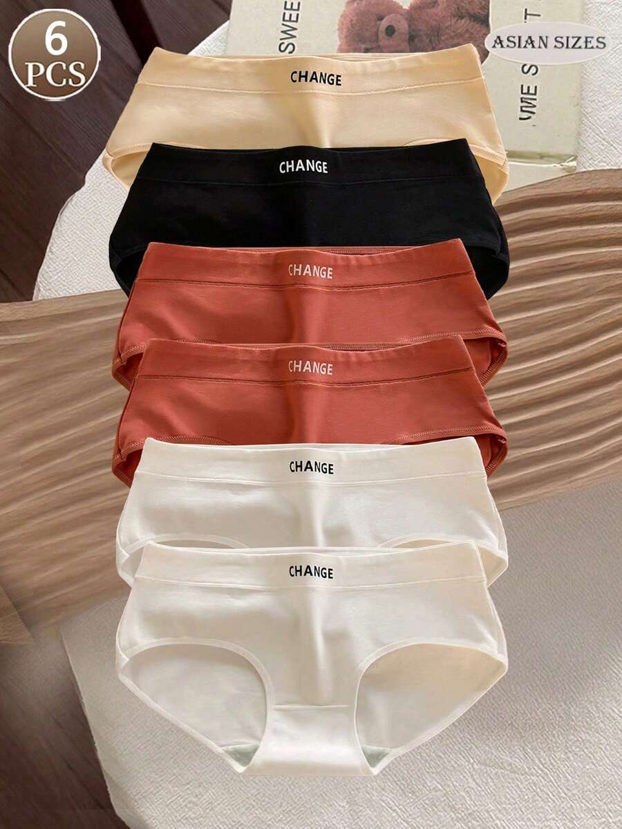 6pcs Women's Cotton Panties, Solid Color Comfortable Seamless Breathable Hipster Briefs - Multicolor - View 1