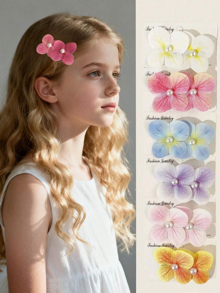 6pcs Kids Cute Fresh Butterfly & Orchid Flower Pearl Hair Clips, Seaside Vibe Side Clip Hair Accessories For Girls - Multicolor - View 1