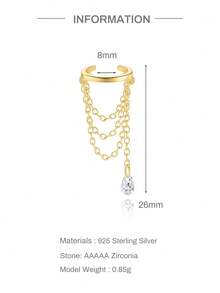 1 pieza Pendientes de doble capa de plata de ley 925, pendientes de lujo con borla y clip para mujer, adecuados para joyas de boda de novia - Dorado - Ver 5