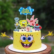 Spongebob Cake Topper, Patrick Star Cartoon Plush Doll, Cute Spongebob Birthday Party Cake Decorations