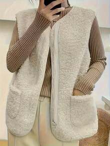 秋冬季仿羊羔绒背心复古无袖女式外套保暖内衬绒面革背心