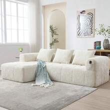Modern Sectionalsofa, L-Sofa, 3-Sitzer-Sofa, keine Installation erforderlich, Chenille-Sofa mit Chaiselongue und Armlehnen, 3 Kissen, Seitentasche für Fernbedienung, Bege - Bege - Ver 8