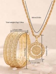 一套宫廷幸运眼和邪眼镂空金属手镯，花朵和奥斯曼图案吊坠项链，适合中东婚礼、派对、节日、圣诞礼物