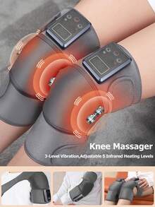 1pc/Pair Knee Massager With Heating And Vibration Function, Relieve Pain, 4 Heating Modes And 3 Massage Modes, Adjustable For Knee/Elbow/Shoulder, Wireless Rechargeable Heated Knee Brace, Suitable For Both Men And Women, Essential For Keeping Warm In Winter