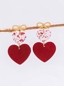 1 Pair Elegant Bow, Red Sequin, Heart Shaped Tassel Earrings, Valentine's Day Gift For Girlfriend, Date Night Jewelry (No Card) - Multicolor - View 4