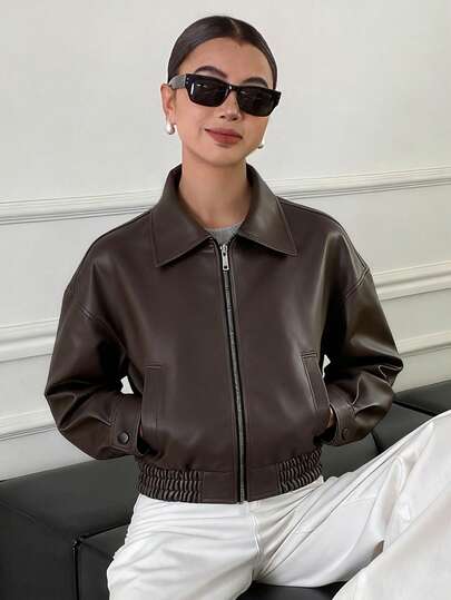Livesso 春季新款复古皮夹克，短款，常规版型，女士外套，适合情人节、秋季和冬季穿着。