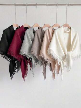 1 st minimalistisk högkvalitativ enfärgad ullblandning med fransar, moderiktig och mångsidig luftkonditionerad triangelsjal för rum, halsvärmare