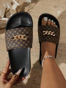 Women's Summer Fashion Sandals, Decorated With Chain, High-End , Lightweight And Simple, Breathable And Easy To Wear Design - Brown - View 1
