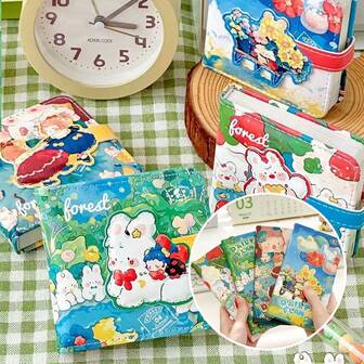 1 pieza/Set Cuaderno/Diario/Planificador de estilo INS creativo de tamaño pequeño/mediano con diseño de portada de dibujos animados lindos, tamaño pequeño con cubierta de PU suave y elástica resistente al agua, cierre irregular, ligero y compacto, tamaño mediano con cubierta de papel kraft duro, cuaderno de oficina/escuela, regalo de vuelta a clases, regalo de cumpleaños/Navidad/Halloween/Acción de Gracias, premio y recompensa escolar, suministros de oficina y escuela