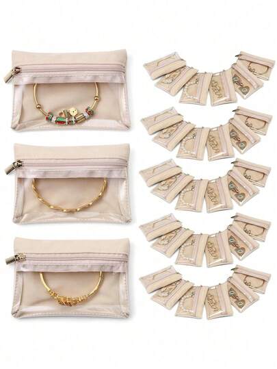 6件套天鹅绒首饰收纳旅行袋套装 - 透明拉链袋，适合女性和女孩，是婚礼和周年纪念日的完美礼物