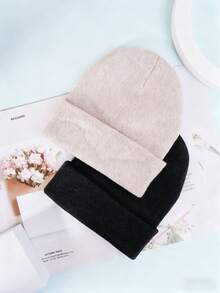 2pcs Letter Embroidered Unisex Casual Beanie Hats, Warm Winter Knit Caps For Men & Women, Versatile Outdoor Ear Protection