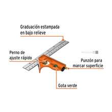 Truper ECT-6, Escuadra de combinación, acero inoxidable, 6" - Escuadra + Prensa PRE-6 - Ver 7