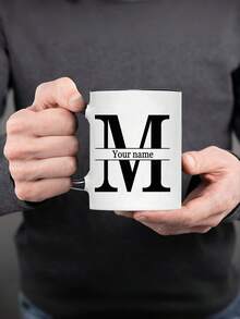 1 X 11 Oz Personalized Letter Name Coffee Mug - Custom Design Mug, Ceramic Cup, Novelty Mug, White Teacup, Summer/Winter Drinkware, Birthday Gift, Family Party Gift, Holiday Gift, Mold-Proof, Reusable, Exquisite, Cute, Modern, Minimalist Customization, Personalized, Unique, Ideal Gift For Him/Her, Anniversary, Valentine's Day, Mother's Day, Birthday, Youth Day, Home Living, Add A Festive Atmosphere To Your Home, Autumn Home Makeover - Multicolor - View 4