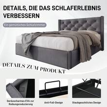 Hydraulic Double Upholstered Bed 160x200cm, Bed With Slatted Base Made Of Metal Frame, Modern Bed Frame With Storage Space, Cotton, Grey - Grey - View 10