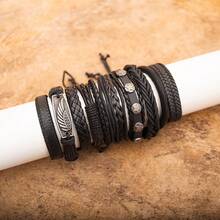 10pcs Set Multilayer Braided Bracelets, Peace Tree Black Leather Punk Bracelets, Vintage Mixed Accessories For Men And Women - Black - View 14