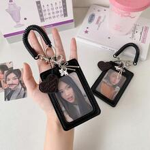 Fashion PU Leather Card Holder Double Card Slot With Lanyard Idol Photos Protective Cover Simple ID Card Holder