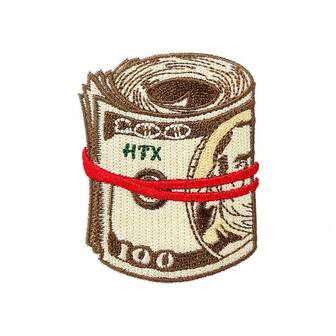 1pc American Style Money Roll Embroidered Patch, DIY Clothing Decor Patch, Unique Dollar Bill Roll Embroidery Iron-On Patch, Suitable For Jackets, T-Shirts, Jeans, Bags, Hats, Featuring Sequin 3D Craft, Fashionable Retro Style, Versatile For Streetwear, Casual, Celebrations, Handmade Embroidered Applique