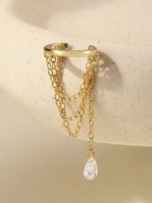 1 pieza Pendientes de doble capa de plata de ley 925, pendientes de lujo con borla y clip para mujer, adecuados para joyas de boda de novia - Dorado - Ver 6