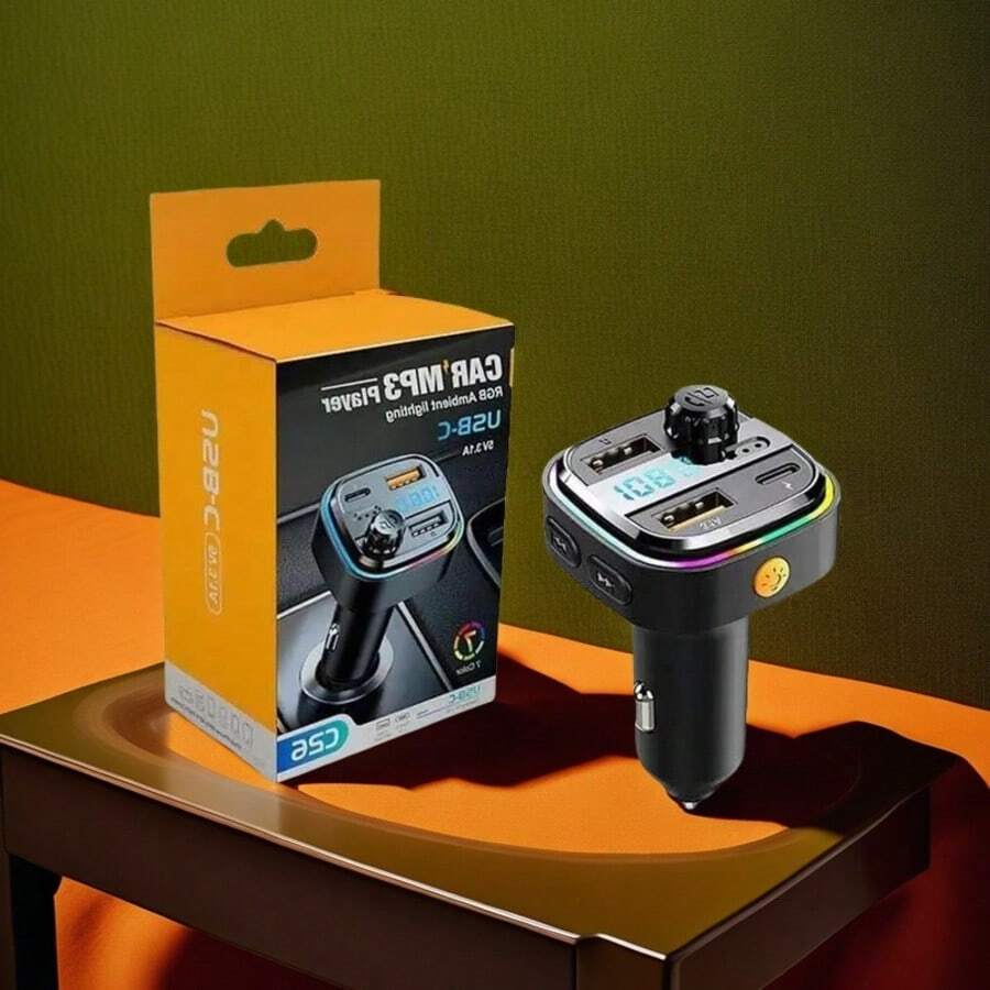 调频发射器 - 蓝牙发射器汽车音响 - 蓝牙调频发射器 - 2 个 USB 端口、1 个 USB C 端口、车载充电器、快速充电汽车配件 - 黑色 - 查看 1