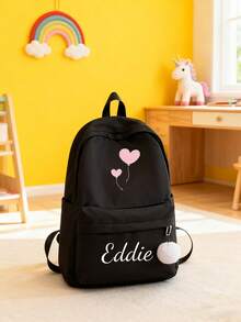 Customized Exclusive Backpack With Heart-Shaped Balloon Print, Back To School Season Gift, Clear And Simple, Printed With Personalized Name Or Holiday Wishes. This Brand New Back To School Backpack Features A Nylon Zipper Design, Making It Versatile And Casual. You Can Print Your Name, Letters, Lucky Numbers, Etc.