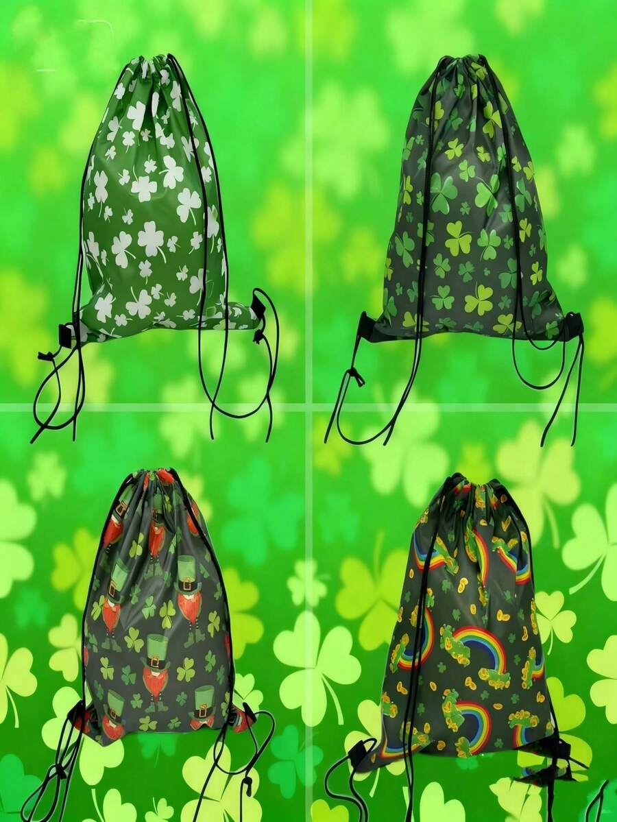 4 types de sacs de courses - [Spécial Saint-Patrick] Sac cadeau de fête de trèfle, Fourre-tout de célébration thématique avec design de charme vert chanceux - Multicolore - Voir 1