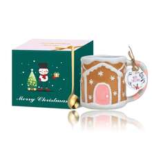 LECHENG HOUSEHOLD 1 Cup 1 Spoon, Gift Box, 400ml Christmas Ceramic Cookie House Mug, Red And Pink, Handmade Hand-Painted Mug, Coffee Cup, Water Cup, Decorative Cup, Hot Chocolate, Winter Cup, Thanksgiving, Christmas Gift, Christmas Eve Gift, Microwave/Dishwasher - Multicolor - View 9