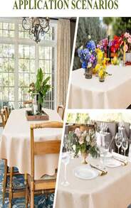 Faux Linen Oval Tablecloth Farmhouse Waterproof Neutral Table Cloth Washable Table Cover For Indoor Outdoor Home Kitchen Dinning Room Banquet 60 X 84 Inch - MàuH - Xem 6
