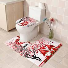 1pc/4pcs Romantic Valentine's Day Themed Shower Curtain Set, Includes Gnome, Heart, "Happy Valentine's Day", Plaid Background, "LOVE" Text Design Shower Curtain, Bath Mat, Toilet Seat Cover, 12 Hooks, Machine Washable, Artistic Design, Suitable For All Seasons, Valentine's Day Shower Curtain, Bathroom Decor - Multicolor - View 24