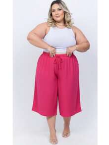 Calça Pantacourt Duna Feminina Plus Size Moda Elegante Premium - Pink - Visão 2