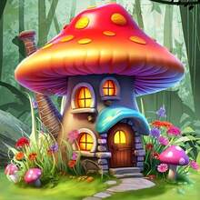 1pc 5D Diamond Painting Kit - "Mushroom Fairy Tale House In The Forest: Elves' Dreamland" - Large Size Full Diamond Art DIY Diamond Painting Set, Frameless Mosaic Full Round Acrylic Diamond Art DIY Diamond Painting Set, Ideal Home Decor Gift For Home And Office Desk - Multicolor - View 2